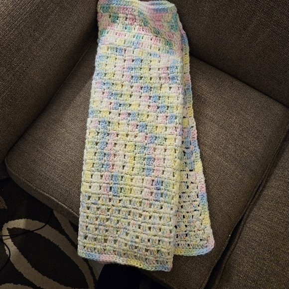 Handmade crocheted baby blanket in beautiful pastels.  36x24 - Picture 2 of 4